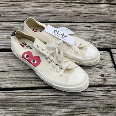 Converse Chuck 70 Low x Comme Des Garcons Play Avorio Multi Cuore Taglia 9 NUOVE - Immagine 1 di 4