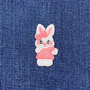 Easter Bunny Applique Patch - Cute Pink & White Embroidered Rabbit Badge 2" - Picture 1 of 2
