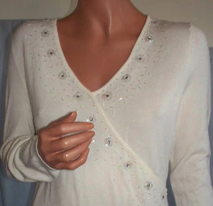 NEW M Medium Merona Cream White Embellished Summer Sweater Boho Shabbie Chic - Picture 1 of 2