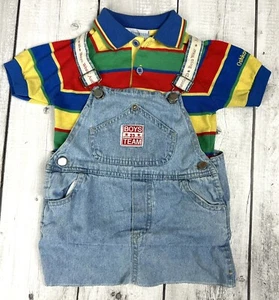 Vtg OshKosh B’gosh girls 2pc Striped Boys Team denim overall Jumper size 4T 0151 - Picture 1 of 6
