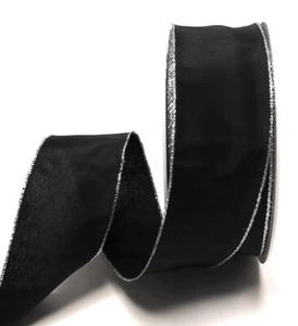 0,36€/m) Schleifenband 25m x 40mm Schwarz Silber Drahtband Trauerband Dekoband - Bild 1 von 2