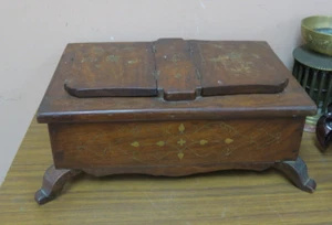 VINTAGE INLAID WOOD ISLAMIC BIBLE QURAN CHEST BOX BRASS INLAY 9.5" X 14" X 6" - Picture 1 of 11