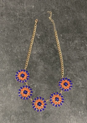 Fashion Necklace Cobalt Blue and Coral Flower Necklace 18.5" Adjustable - Image 1 of 4