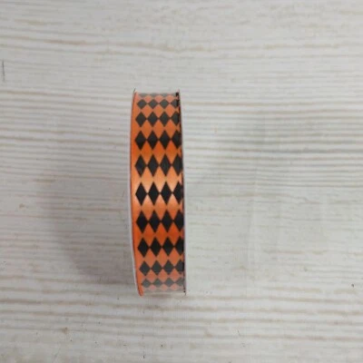 New! Harlequin Diamonds 5/8" x 9 FT Halloween Fall Craft Wreath Bows Orange  - Image 1 of 3