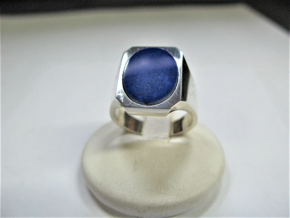ANELLO UOMO OTTAGONALE CON OVALE LAPISLAZZULI ARGENTO LAVORAZIONE ARTIGIANA - Immagine 1 di 1