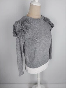 Pullover Topshop Petite Gr. 36 S grau meliert Pulli Strick stretch Rüschen basic - Bild 1 von 10