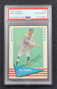 1961 WES FERRELL Signed Fleer Baseball Card-INDIANS-RED SOX-SENATORS-PSA