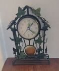 Vintage 12" Ingraham Black/Green Metal Decorative Ivy Leaves Quartz Clock