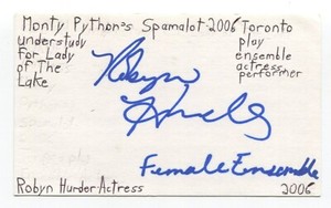 Robyn Hurder Signed 3x5 Index Card Autographed Actress Fosse/Verdon Spamalot