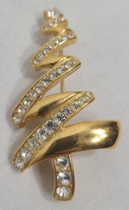 Vintage Monet Rhinestone Christmas Tree Holiday Gold Tone Brooch Pin 2 3/4" - Bild 1 von 10