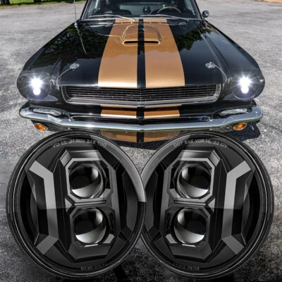 Par de faros LED redondos de 7 pulgadas de haz alto bajo para Ford Mustang 1964-1978 Bronco Foto 1 de 4
