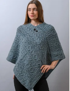 Poncho Suéter Mercado Pura Lana Nueva Irlanda Cable Grueso Tejido Mujeres O/S - Imagen 1 de 9