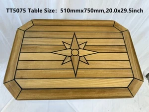 Rectangular Teak Table Top with Star Inlay–Square Corners for Marine,Boat,Yacht - Picture 1 of 12