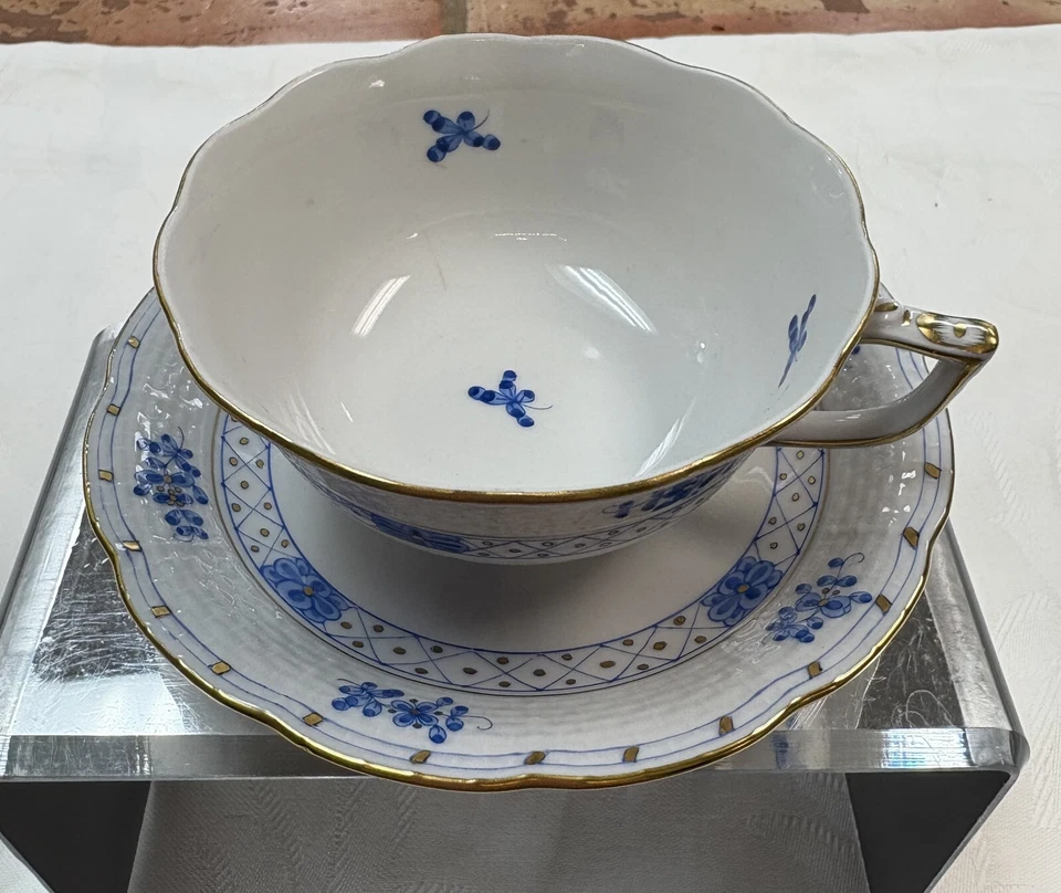 Herend Blue Garden Tea Cup and Saucer, NEW - Image 1 of 4