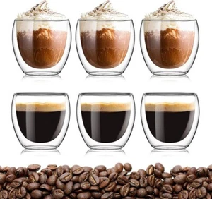 Coffret De 6 Tasse À Café Expresso Set En Verre 80Ml Double Paroi Originale - Imagen 1 de 6
