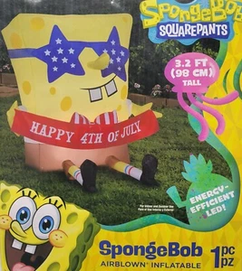 Bob Esponja Pantalones Cuadrados Inflables 4 de Julio Patriótico 3 pies Verano Patio Decoración Explosión - Imagen 1 de 12