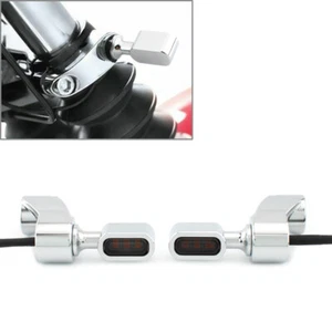 Front Fork Turn Signal Indicator Light Lamp Chrome+Black For Harley FXR 1987-00 - Picture 1 of 8