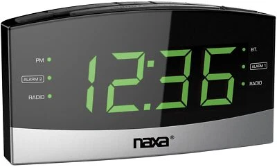 Naxa NRC-181 Bluetooth Easy-Read Dual-Alarm Clock+Daily Repeat+USB Charging Port - Image 1 of 2