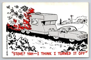 Casa rodante Greetings from Clare MI Glenn Devery cómic postal en llamas apagada estufa  - Imagen 1 de 4