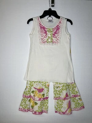 Ann Loran Bird/Roses Ruffle Pant Set 9/10 - Image 1 of 4