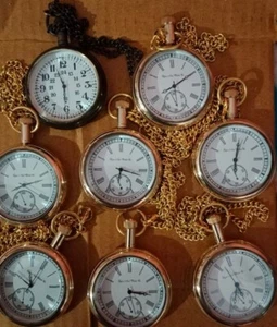 Pcs of 8 Watch elgin vintage pocket Collectible Antique Brass Pocket Small GIFT - Picture 1 of 2
