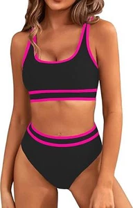 Conjuntos de bikini BMJL cintura alta deportivo 2 piezas traje de baño bloque de color descarado - Imagen 1 de 6
