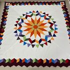 Mariner's Compass Handmade Cotton King size Patchwork quilt top/topper 92x108"