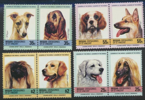 DOGS Mint NH 1985 Complete Set of 8 Bequia Grenadines St Vincent. #175 - 185 Cover