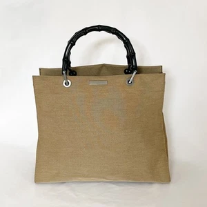 GUCCI Bamboo Vintage Brown Gunmetal Hardware Canvas Handbag Tote Bag COA - Picture 1 of 17