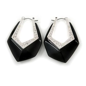 Black Plastic Crystal Hoop Earrings - Picture 1 of 6