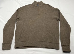 Polo Ralph Lauren Sweater Mens M Brown Cotton Alpaca 1/4 Zip Preppy Golf Pony - Picture 1 of 7