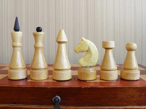 Chess set. Soviet chess set of 1980s, wooden chessboard with wooden pieces USSR. - Picture 1 of 12