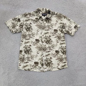 Ocean Pacific Shirt Mens Large Green Brown Rayon Palm Tree Hawaiian Button Up - Picture 1 of 9