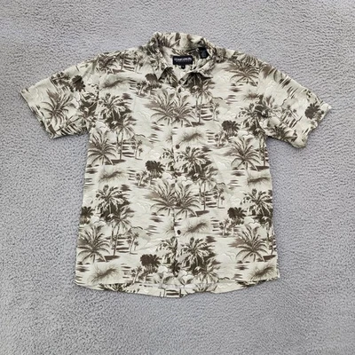 Camisa Ocean Pacific Para Hombres Grande Verde Marrón Rayón Palmera Hawaiana Abotonada Foto 1 de 4