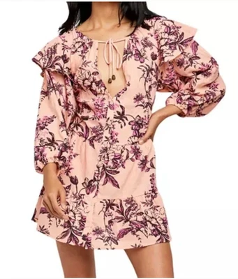 Nuevo vestido Free People Sunbaked Swing para mujer pequeño melocotón manga larga con volantes Foto 1 de 4