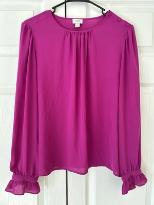 NUEVO SIN ETIQUETAS J.Crew Mujer Rosa Botón Acento Volantes Manga Túnica Blusa Camisa Talla L Foto 1 de 4