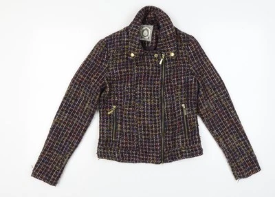 New Look Women's Multicoloured Tweed Biker Jacket Size 10 - Image 1 of 4