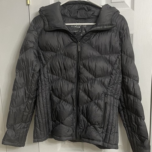 Piumino Michael Kors donna grigio puffer premium taglia large cappuccio zip intera