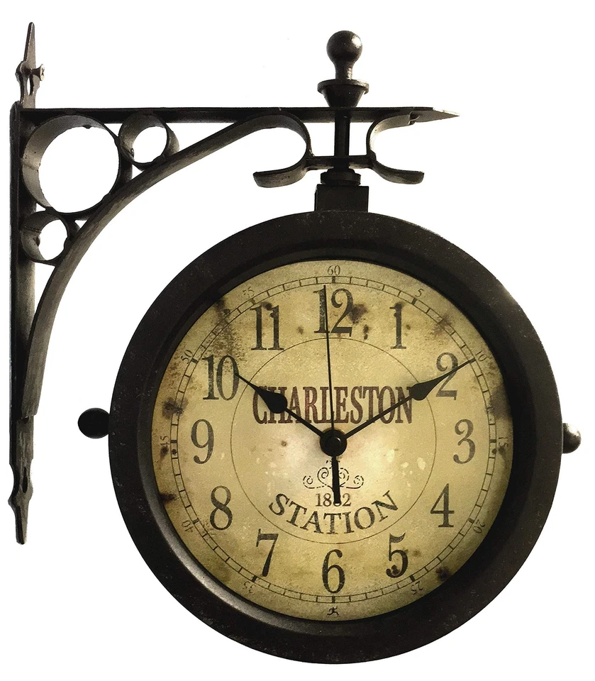 Charelston Metal Outdoor Clock, Waterproof Double Sided Train Station Clock &... - Image 1 of 4