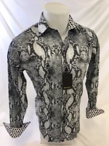 Mens PREMIERE Long Sleeve Button Down Dress Shirt GRAY REPTILE SNAKESKIN PRINT 2 - Picture 1 of 10