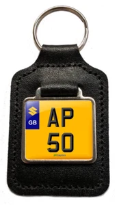 AP 50 Reg GB Number Plate Leather Keyring Key Fob for Suzuki AP50 Keys - Picture 1 of 2