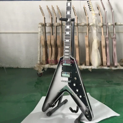 热卖 Silver Burst Fly V 电吉他 实心琴身弦 Thru Body HH 拾音器 — 第 1/4 张图片