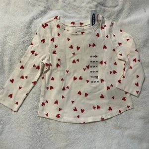 Old Navy Red Heart Toddler Girl Valentine's Long Sleeve Shirt 18-24 M Months NWT - Picture 1 of 2