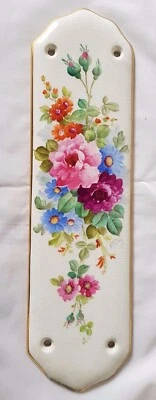 19TH C FINELY HAND PAINTED FLORAL DESIGN PORCELAIN DOOR PLATE, SIGNED BY ARTIST. - Image 1 of 4