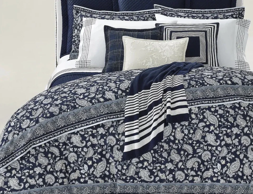 Ralph Lauren Delphine Paisley Queen Comforter Navy Blue White New - Image 1 of 4