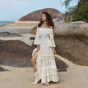 Bella Luna Off-Shoulder Boho Bridal Dress - Embrace Your Inner Boho Goddess - Picture 1 of 6