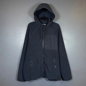 J. Crew XL men’s navy blue fleece sherpa hoodie hooded jacket outdoor hiking - Picture 1 of 11