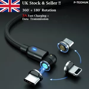 540° 3 in 1 Magnetic Fast Charging Data Syn Magnetic Cable Phone USB Charger A17 - Picture 1 of 15