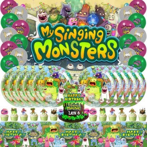 Conjunto de suministros de fiesta de cumpleaños My Singing Monsters plato globo adorno de pastel pancarta - Imagen 1 de 8