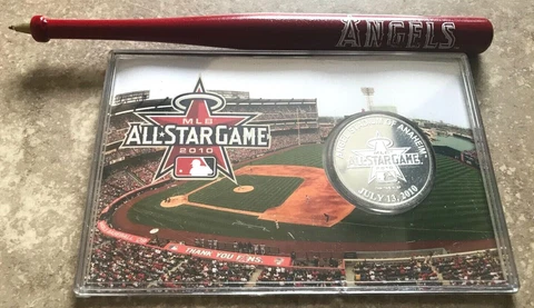 ANGELS COLLECTORS Items! Silver Coin Card Medallion & Mini Bat Pen Baseball MLB Cover